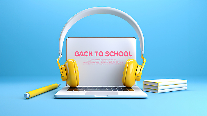 PSD 편집이미지 교육 하늘색 학교 사람없음 책 노트북 연필 쌓기 헤드폰 오브젝트 이미지편집 음향기기 모션 학용품 파란색 전자제품 필기구 파일형식