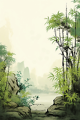 JPG 식물 일러스트 수묵화 풍경 사람없음 초록색 여름 분위기 대나무 대나무숲 국내일러스트 AI일러스트 AI콘텐츠 나무 계절 컬러 컨셉 미술 숲 파일형식