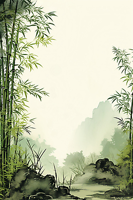 JPG 식물 일러스트 수묵화 풍경 사람없음 초록색 여름 분위기 대나무 대나무숲 국내일러스트 AI일러스트 AI콘텐츠 나무 계절 컬러 컨셉 미술 숲 파일형식