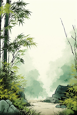 JPG 식물 일러스트 수묵화 풍경 사람없음 초록색 여름 분위기 대나무 대나무숲 국내일러스트 AI일러스트 AI콘텐츠 나무 계절 컬러 컨셉 미술 숲 파일형식