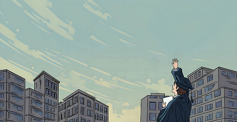 PSD 구름 학생 남자 일러스트 학사모 졸업 학교 하늘 졸업식 졸업생 한명 빌딩 상반신 건물 파란색 손들기 졸업가운 남자한명만 국내일러스트 자연요소 모자_잡화 1 건축물 교육 컬러 모션 사람 가운 남자만 파일형식