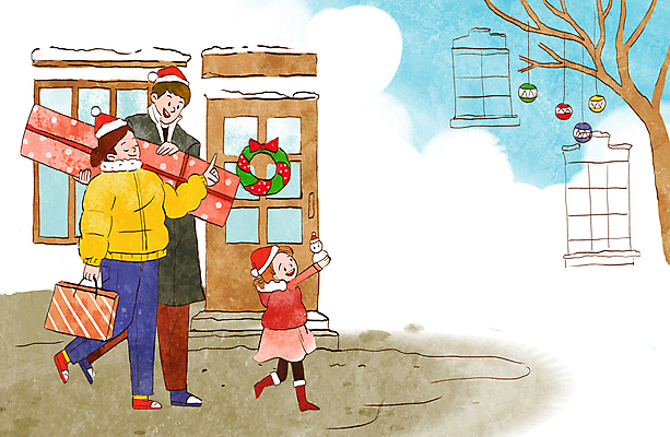 PSD 나무 여자 남자 딸 어린이 크리스마스 일러스트 산타모자 가족 눈사람 거리 크리스마스선물 들기 소녀 성인 세명 선물상자 쇼핑 쇼핑백 상점 가리킴 구매 눈사람인형 오너먼트 국내일러스트 식물 모자_잡화 기념일 인형 크리스마스장식 가방 관계 모션 선물 사람 손짓 상자 파일형식