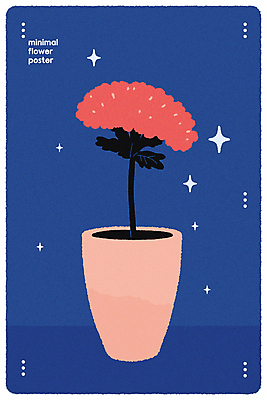꽃 포스터 일러스트 사람없음 그래픽 파란색 반짝임 꽃병 미니멀 국내일러스트 AI파일 식물 컬러 모션 파일형식 벡터