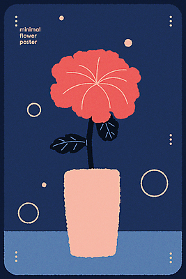 꽃 포스터 일러스트 사람없음 그래픽 꽃병 원형 남색 미니멀 국내일러스트 AI파일 도형 식물 컬러 파일형식 벡터