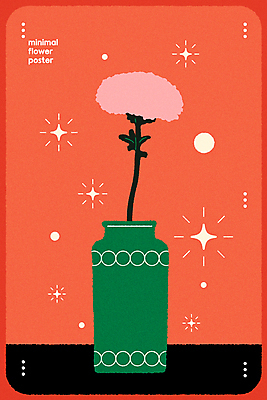 꽃 포스터 일러스트 사람없음 그래픽 빨간색 반짝임 꽃병 미니멀 국내일러스트 AI파일 식물 컬러 모션 파일형식 벡터