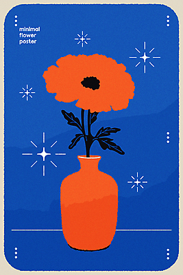 꽃 포스터 일러스트 사람없음 그래픽 파란색 반짝임 꽃병 미니멀 국내일러스트 AI파일 식물 컬러 모션 파일형식 벡터