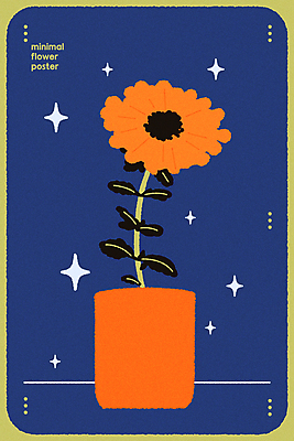 꽃 포스터 일러스트 사람없음 그래픽 파란색 반짝임 꽃병 미니멀 국내일러스트 AI파일 식물 컬러 모션 파일형식 벡터