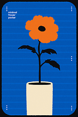 꽃 포스터 일러스트 사람없음 그래픽 파란색 꽃병 미니멀 국내일러스트 AI파일 식물 컬러 파일형식 벡터