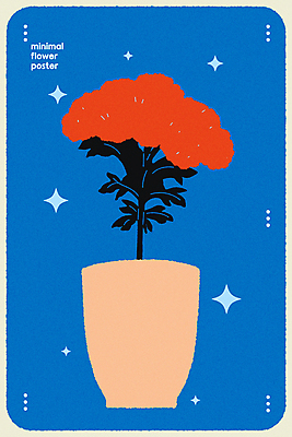 꽃 포스터 일러스트 사람없음 그래픽 파란색 반짝임 꽃병 미니멀 국내일러스트 AI파일 식물 컬러 모션 파일형식 벡터