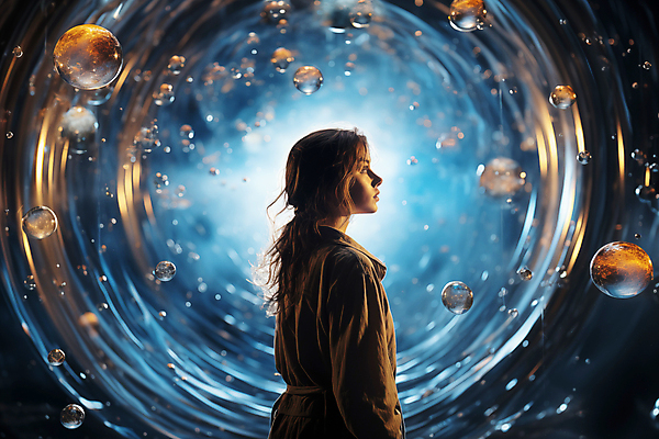 JPG 편집이미지 여자 미래 한명 상반신 성인 빛 어둠 물방울 원형 신비 디지털합성 가상공간 의료성형뷰티 몽환 증강현실 성인여자한명만 이미지편집 편집실사 AI인물포토 AI콘텐츠 도형 1 컨셉 사람 CG 여자한명만 성인여자만 파일형식 AI포토