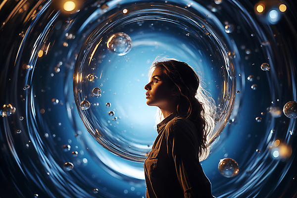 JPG 편집이미지 여자 미래 한명 상반신 성인 빛 어둠 물방울 원형 신비 디지털합성 가상공간 의료성형뷰티 몽환 증강현실 성인여자한명만 이미지편집 편집실사 AI인물포토 AI콘텐츠 도형 1 컨셉 사람 CG 여자한명만 성인여자만 파일형식 AI포토