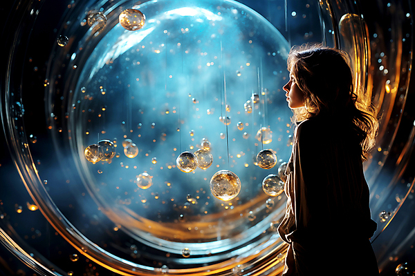 JPG 편집이미지 여자 미래 한명 상반신 성인 빛 반짝임 어둠 물방울 원형 신비 디지털합성 가상공간 몽환 증강현실 성인여자한명만 이미지편집 편집실사 AI인물포토 AI콘텐츠 도형 1 컨셉 모션 사람 CG 여자한명만 성인여자만 파일형식 AI포토