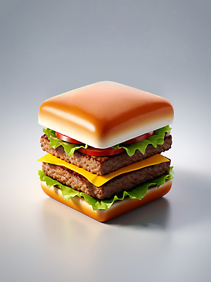 JPG 편집이미지 추상 패스트푸드 서양음식 사람없음 3D 햄버거 큐브 디지털합성 오브젝트 정사각형 편집소스 편집3D AI컴퓨터그래픽 AI콘텐츠 도형 음식 무늬 인스턴트 파일형식