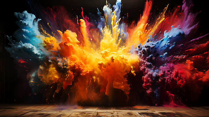 JPG 편집이미지 백그라운드 사람없음 컬러풀 표현 폭발 가루 스플래쉬 더스트파티클 이미지편집 편집실사 AI컴퓨터그래픽 AI콘텐츠 컬러 CG 파일형식
