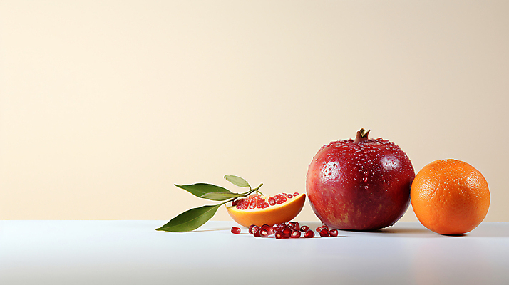 JPG 편집이미지 잎 오렌지 과일 단면 사람없음 다양 신선 석류 석류알 편집실사 AI포토 AI콘텐츠 식물 다수 CG 파일형식