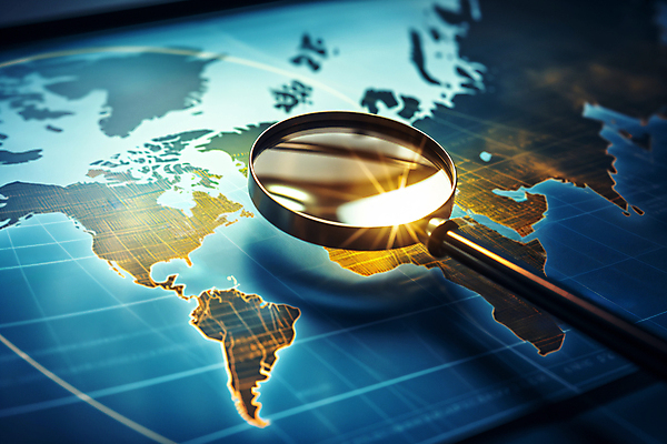 JPG 편집이미지 지구 지도 돋보기 사람없음 세계 글로벌 네트워크 연결 디지털합성 이미지편집 편집실사 AI컴퓨터그래픽 AI콘텐츠 CG 파일형식