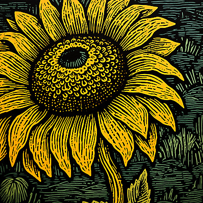 JPG 꽃 일러스트 해바라기 사람없음 노란색 빈티지 그림 판화 국내일러스트 AI일러스트 AI콘텐츠 식물 컬러 컨셉 미술 파일형식