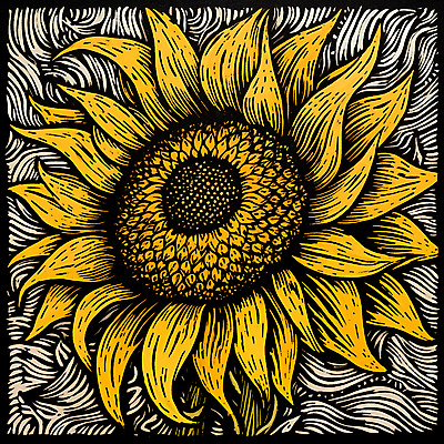 JPG 꽃 일러스트 해바라기 사람없음 노란색 빈티지 그림 판화 국내일러스트 AI일러스트 AI콘텐츠 식물 컬러 컨셉 미술 파일형식