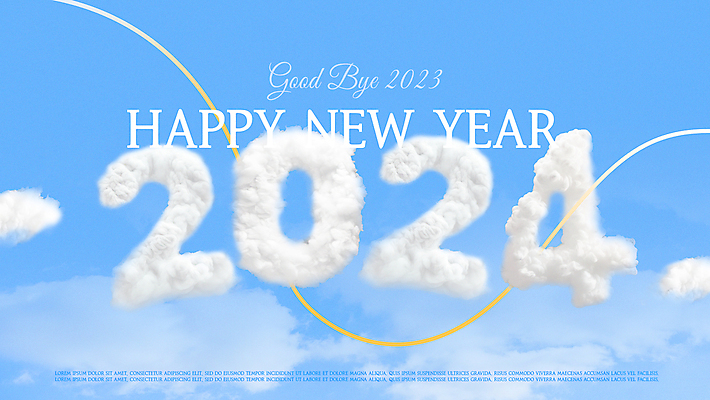 PSD 구름 편집이미지 배너 하늘 새해 타이포그라피 사람없음 컬러풀 숫자 유행 3D 입체 해피뉴이어 입체문자 2024년 키치 갑진년 이미지편집 편집3D 자연요소 문자 컬러 컨셉 새해인사 연도 디지털합성 파일형식