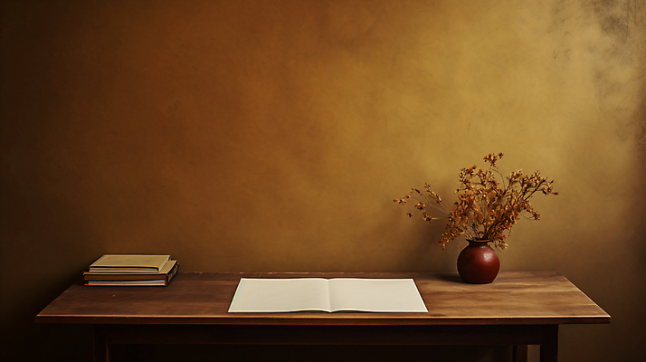 JPG 편집 편집이미지 사람없음 책 갈색 꽃병 공책 서재 작가 책상 편집실사 AI포토 AI콘텐츠 직업 꽃 컬러 가구 문구용품 CG 파일형식