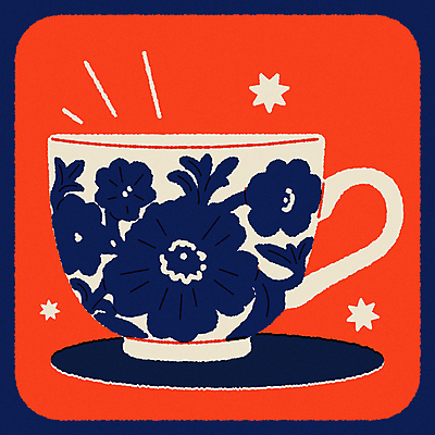 꽃무늬 일러스트 티타임 사람없음 컵 주황색 빈티지 낙서 찻잔 남색 미니멀 키치 국내일러스트 AI파일 식기 꽃 컬러 컨셉 무늬 휴식 잔 파일형식 벡터