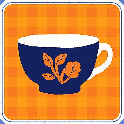 잎 일러스트 티타임 사람없음 컵 주황색 빈티지 낙서 찻잔 남색 미니멀 키치 국내일러스트 AI파일 식물 식기 컬러 컨셉 휴식 잔 파일형식 벡터