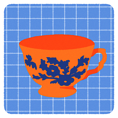 하늘색 꽃무늬 일러스트 티타임 사람없음 컵 주황색 빈티지 낙서 찻잔 체크무늬 미니멀 키치 국내일러스트 AI파일 식기 꽃 컬러 컨셉 무늬 휴식 잔 파란색 파일형식 벡터