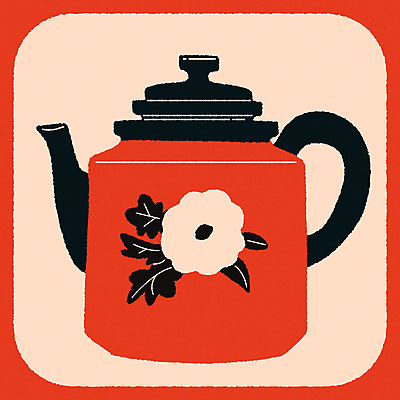 꽃 일러스트 티타임 사람없음 빨간색 빈티지 낙서 찻주전자 미니멀 키치 국내일러스트 AI파일 식물 컬러 컨셉 주전자 휴식 파일형식 벡터
