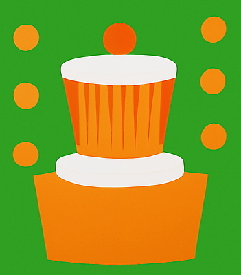 JPG 일러스트 사람없음 초록색 케이크 주황색 축하 빈티지 생일 생일케이크 컵케이크 복고 키치 국내일러스트 AI일러스트 AI콘텐츠 카드프레임 기념일 컬러 컨셉 디저트 프레임 파일형식