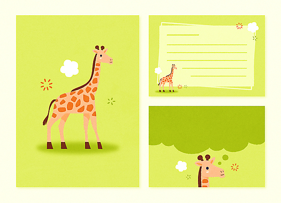 PSD 동물 꽃 동물캐릭터 말풍선 생각 일러스트 사람없음 초록색 세트 귀여움 기린 편지지 엽서 팬시 아기자기 국내일러스트 일러캐릭터 카드프레임 식물 캐릭터 컬러 컨셉 포유류 프레임 편지 파일형식
