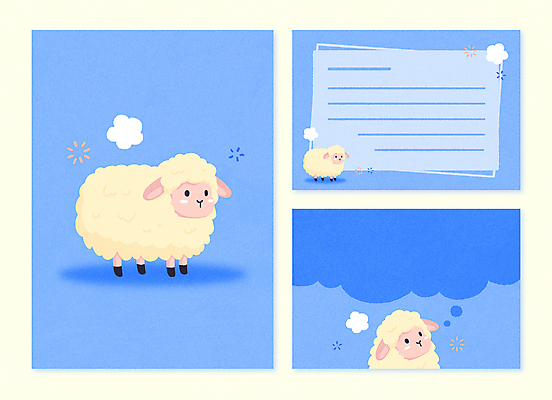 PSD 동물 꽃 동물캐릭터 말풍선 생각 일러스트 사람없음 파란색 세트 귀여움 양 편지지 엽서 팬시 아기자기 국내일러스트 일러캐릭터 카드프레임 식물 캐릭터 컬러 컨셉 포유류 프레임 편지 파일형식