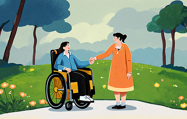 전신 PSD 나무 공원 여자 꽃 행복 일러스트 악수 함께함 성인 두명 친구 마주보기 손잡기 장애인 복지 휠체어 장애인의날 지원 성인여자만 국내일러스트 식물 공공시설 감정 컨셉 관계 모션 사람 손짓 사회이슈 장애 여자만 성인만 파일형식 법정기념일