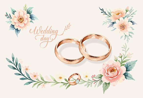 꽃 줄기 결혼 잎 일러스트 캘리그라피 사람없음 축하 결혼반지 결혼소품 국내일러스트 AI파일 식물 컨셉 이벤트 반지 오브젝트 파일형식 벡터