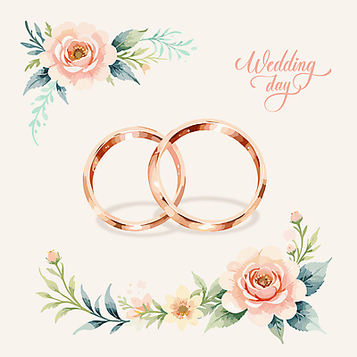 꽃 줄기 결혼 잎 일러스트 캘리그라피 사람없음 축하 결혼반지 결혼소품 국내일러스트 AI파일 식물 컨셉 이벤트 반지 오브젝트 파일형식 벡터