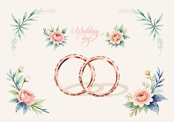 꽃 줄기 결혼 잎 일러스트 캘리그라피 사람없음 축하 결혼반지 결혼소품 국내일러스트 AI파일 식물 컨셉 이벤트 반지 오브젝트 파일형식 벡터