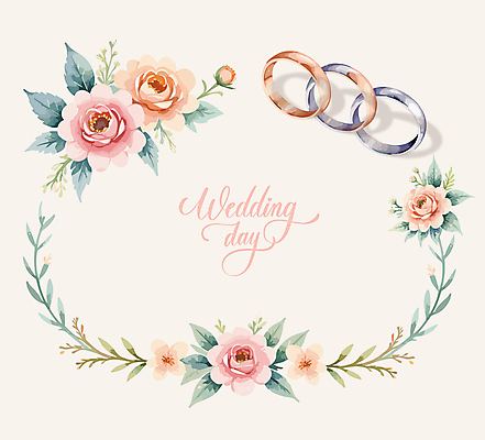 꽃 줄기 결혼 잎 일러스트 캘리그라피 프레임 사람없음 축하 결혼반지 결혼소품 국내일러스트 AI파일 식물 컨셉 이벤트 반지 오브젝트 파일형식 벡터