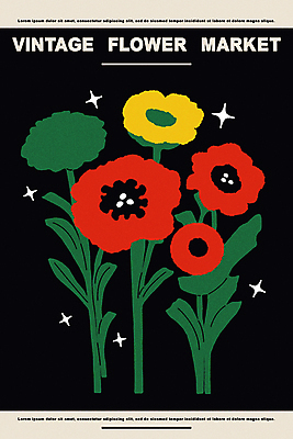 꽃 포스터 일러스트 사람없음 반짝임 컬러풀 검은색 빈티지 화려 국내일러스트 AI파일 식물 컬러 컨셉 모션 파일형식 벡터