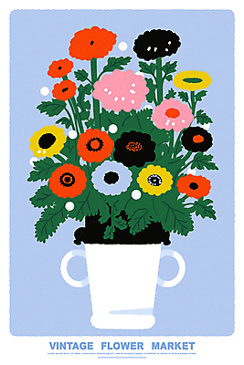 꽃 포스터 화분 일러스트 사람없음 컬러풀 꽃병 빈티지 화려 국내일러스트 AI파일 식물 컬러 컨셉 파일형식 벡터