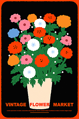 꽃 포스터 화분 일러스트 사람없음 컬러풀 꽃병 빈티지 화려 국내일러스트 AI파일 식물 컬러 컨셉 파일형식 벡터