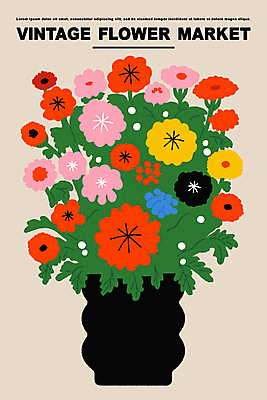 꽃 포스터 화분 일러스트 사람없음 컬러풀 꽃병 빈티지 화려 국내일러스트 AI파일 식물 컬러 컨셉 파일형식 벡터