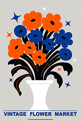 꽃 포스터 화분 일러스트 사람없음 반짝임 컬러풀 꽃병 빈티지 화려 국내일러스트 AI파일 식물 컬러 컨셉 모션 파일형식 벡터