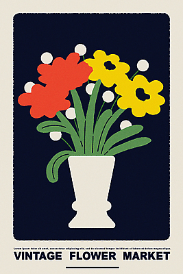 꽃 포스터 화분 일러스트 사람없음 컬러풀 꽃병 빈티지 화려 국내일러스트 AI파일 식물 컬러 컨셉 파일형식 벡터