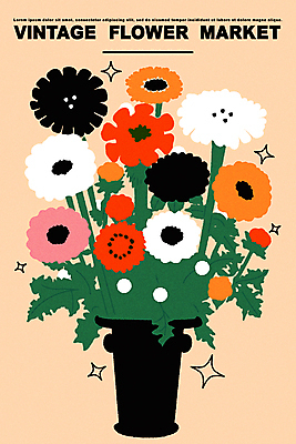 꽃 포스터 화분 일러스트 사람없음 반짝임 컬러풀 꽃병 빈티지 화려 국내일러스트 AI파일 식물 컬러 컨셉 모션 파일형식 벡터