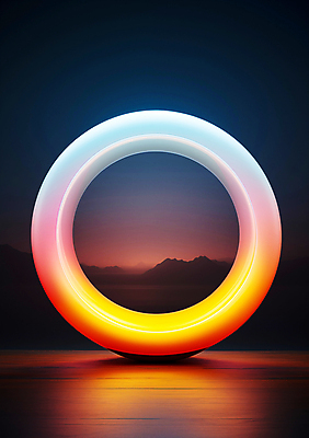 JPG 편집이미지 사람없음 빛 컬러풀 조형물 원형 고리 디지털합성 산등성이 네온 그라데이션 편집소스 이미지편집 편집실사 AI컴퓨터그래픽 AI콘텐츠 도형 컬러 산 미술 CG 파일형식