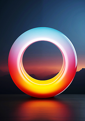 JPG 편집이미지 사람없음 빛 컬러풀 조형물 원형 고리 디지털합성 산등성이 네온 그라데이션 편집소스 이미지편집 편집실사 AI컴퓨터그래픽 AI콘텐츠 도형 컬러 산 미술 CG 파일형식