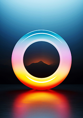 JPG 편집이미지 사람없음 빛 컬러풀 조형물 원형 고리 디지털합성 산등성이 네온 그라데이션 편집소스 이미지편집 편집실사 AI컴퓨터그래픽 AI콘텐츠 도형 컬러 산 미술 CG 파일형식