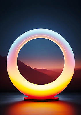 JPG 편집이미지 사람없음 빛 컬러풀 조형물 원형 고리 디지털합성 산등성이 네온 그라데이션 편집소스 이미지편집 편집실사 AI컴퓨터그래픽 AI콘텐츠 도형 컬러 산 미술 CG 파일형식