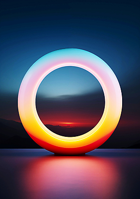 JPG 편집이미지 사람없음 빛 컬러풀 조형물 원형 고리 디지털합성 산등성이 네온 그라데이션 편집소스 이미지편집 편집실사 AI컴퓨터그래픽 AI콘텐츠 도형 컬러 산 미술 CG 파일형식