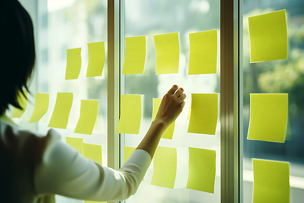 JPG 편집이미지 손 여자 백그라운드 비즈니스 유리 한명 상반신 성인 신체부위 가득함 포스트잇 붙이기 성인여자한명만 편집실사 AI인물포토 AI콘텐츠 1 모션 재질 사람 메모지 CG 여자한명만 성인여자만 파일형식 AI포토