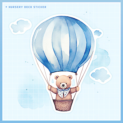 PSD 구름 동물캐릭터 스티커 일러스트 곰 수채화 사람없음 파란색 귀여움 열기구 잡기 승차 국내일러스트 일러캐릭터 자연요소 동물 캐릭터 컬러 컨셉 포유류 항공교통 모션 파일형식